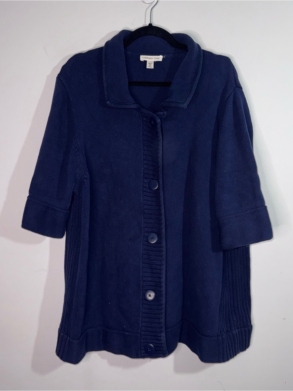 Coldwater Creek 3X Navy Cotton Cardigan Coastal Grandmother Oversized Knit